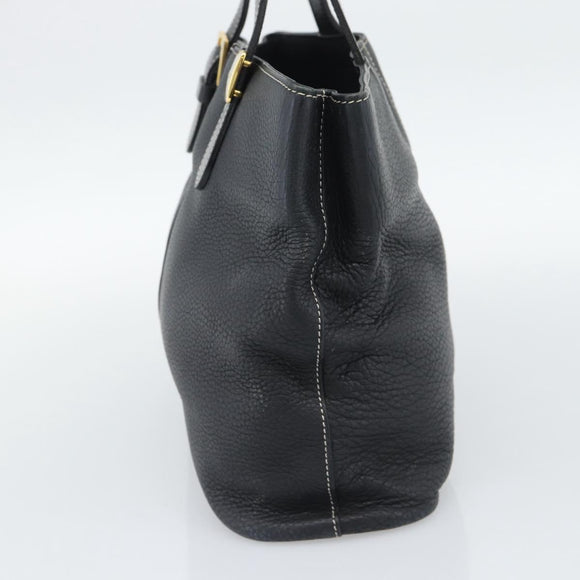 Burberrys Hand Bag Leather Black Gold Auth 193582A