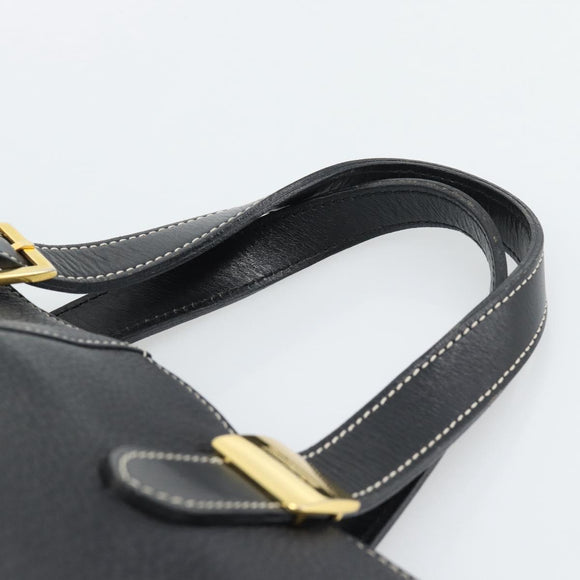 Burberrys Hand Bag Leather Black Gold Auth 193582A
