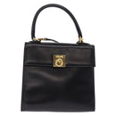 CELINE Hand Bag Leather 2way Black Gold Auth 193583A-2