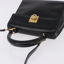 CELINE Hand Bag Leather 2way Black Gold Auth 193583A-6