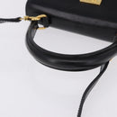 CELINE Hand Bag Leather 2way Black Gold Auth 193583A-7