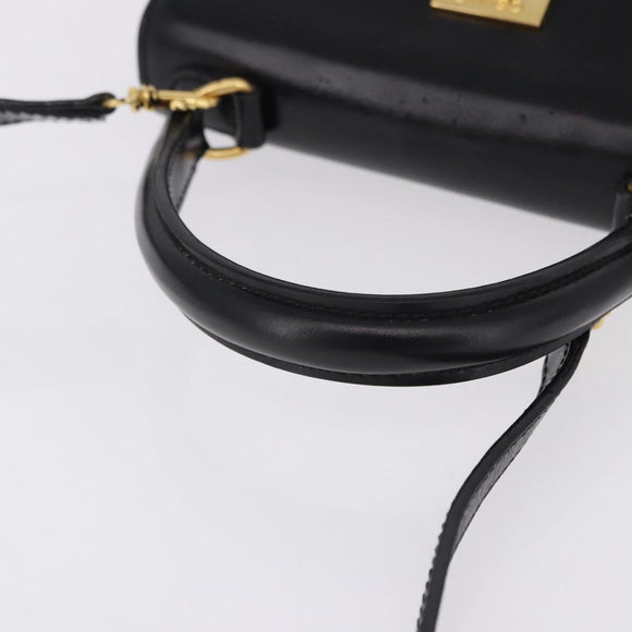CELINE Hand Bag Leather 2way Black Gold Auth 193583A