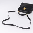 CELINE Hand Bag Leather 2way Black Gold Auth 193583A-9
