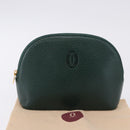CARTIER Pouch Leather Green Gold Auth 193585V-17