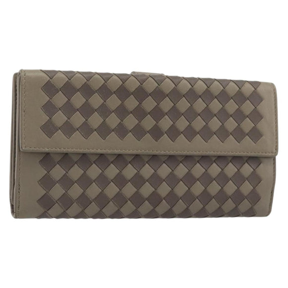 BOTTEGA VENETA INTRECCIATO Long Wallet Leather Gray Auth 193586A