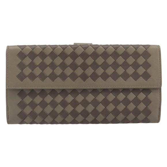 BOTTEGA VENETA INTRECCIATO Long Wallet Leather Gray Auth 193586A