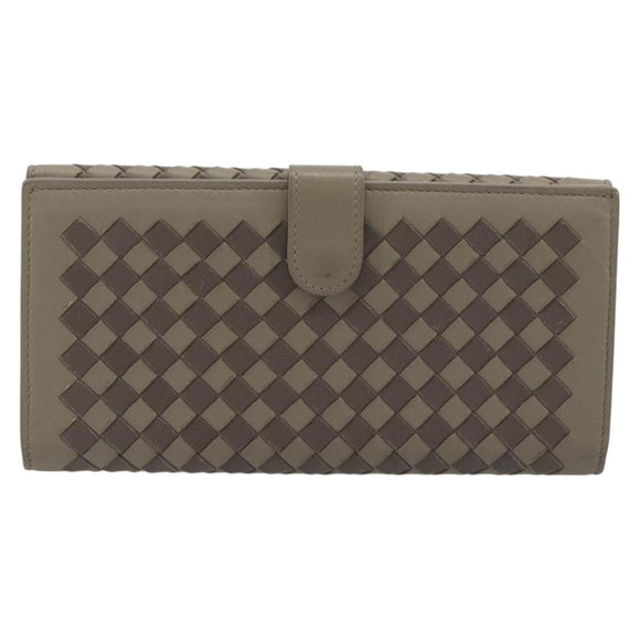 BOTTEGA VENETA INTRECCIATO Long Wallet Leather Gray Auth 193586A