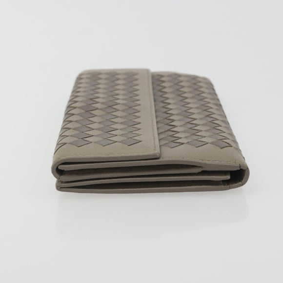 BOTTEGA VENETA INTRECCIATO Long Wallet Leather Gray Auth 193586A