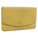 CHANEL COCO Mark Long Wallet Caviar Skin Yellow Gold CC Auth 193588-1