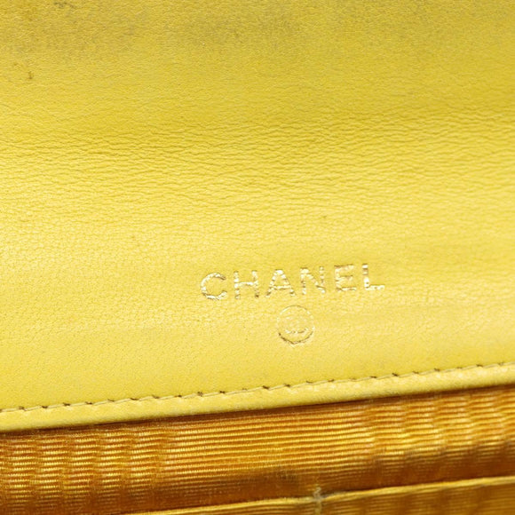 CHANEL COCO Mark Long Wallet Caviar Skin Yellow Gold CC Auth 193588