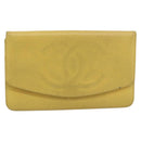 CHANEL COCO Mark Long Wallet Caviar Skin Yellow Gold CC Auth 193588-2