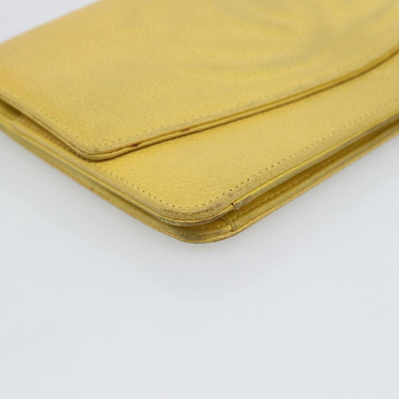 CHANEL COCO Mark Long Wallet Caviar Skin Yellow Gold CC Auth 193588