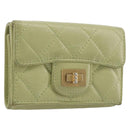 CHANEL Matelasse 2.55 Wallet Lamb Skin Green Gold CC Auth 193593A-1