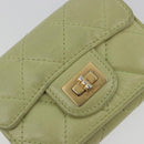 CHANEL Matelasse 2.55 Wallet Lamb Skin Green Gold CC Auth 193593A-18