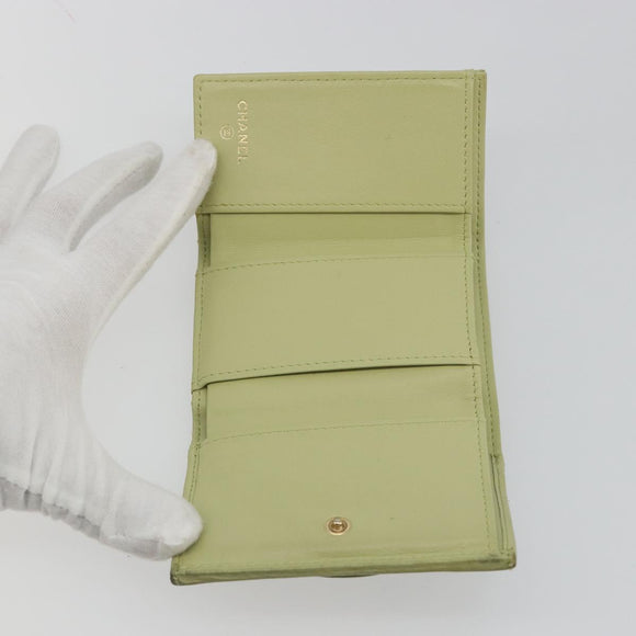 CHANEL Matelasse 2.55 Wallet Lamb Skin Green Gold CC Auth 193593A