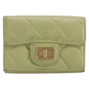 CHANEL Matelasse 2.55 Wallet Lamb Skin Green Gold CC Auth 193593A-13
