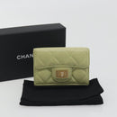 CHANEL Matelasse 2.55 Wallet Lamb Skin Green Gold CC Auth 193593A-12