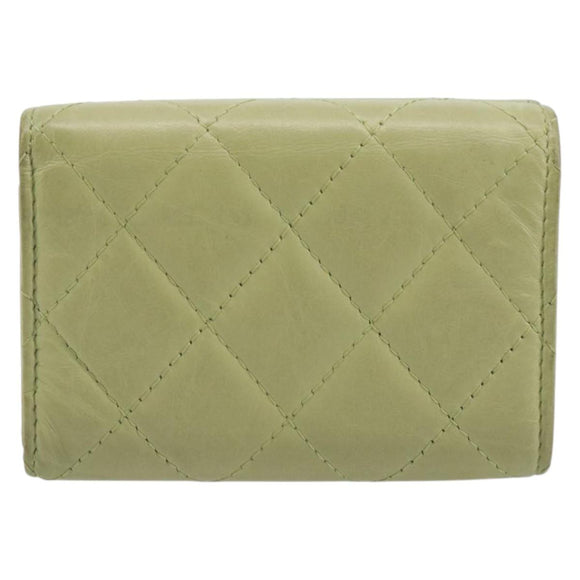 CHANEL Matelasse 2.55 Wallet Lamb Skin Green Gold CC Auth 193593A