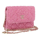 CHANEL Matelasse Chain Shoulder Pouch Tweed Pink Gold CC Auth 193594SAM-1