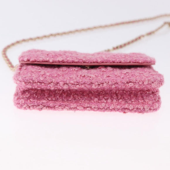 CHANEL Matelasse Chain Shoulder Pouch Tweed Pink Gold CC Auth 193594SAM
