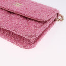 CHANEL Matelasse Chain Shoulder Pouch Tweed Pink Gold CC Auth 193594SAM-16