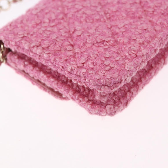 CHANEL Matelasse Chain Shoulder Pouch Tweed Pink Gold CC Auth 193594SAM