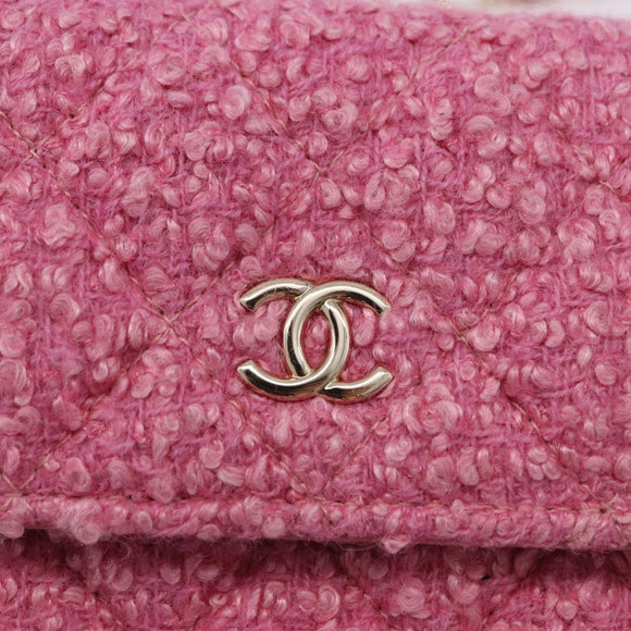 CHANEL Matelasse Chain Shoulder Pouch Tweed Pink Gold CC Auth 193594SAM
