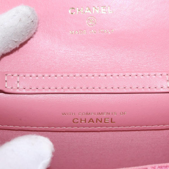 CHANEL Matelasse Chain Shoulder Pouch Tweed Pink Gold CC Auth 193594SAM