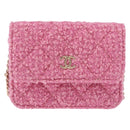 CHANEL Matelasse Chain Shoulder Pouch Tweed Pink Gold CC Auth 193594SAM-13