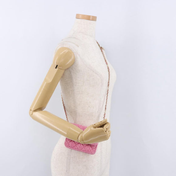 CHANEL Matelasse Chain Shoulder Pouch Tweed Pink Gold CC Auth 193594SAM