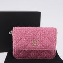 CHANEL Matelasse Chain Shoulder Pouch Tweed Pink Gold CC Auth 193594SAM-12