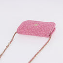 CHANEL Matelasse Chain Shoulder Pouch Tweed Pink Gold CC Auth 193594SAM-6