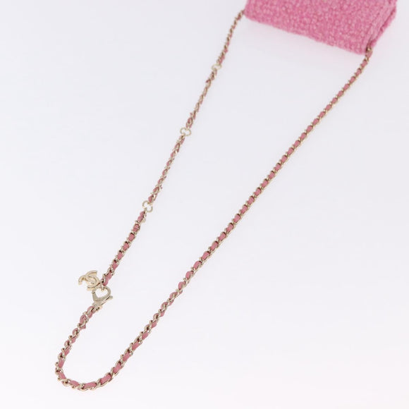 CHANEL Matelasse Chain Shoulder Pouch Tweed Pink Gold CC Auth 193594SAM