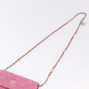 CHANEL Matelasse Chain Shoulder Pouch Tweed Pink Gold CC Auth 193594SAM-14