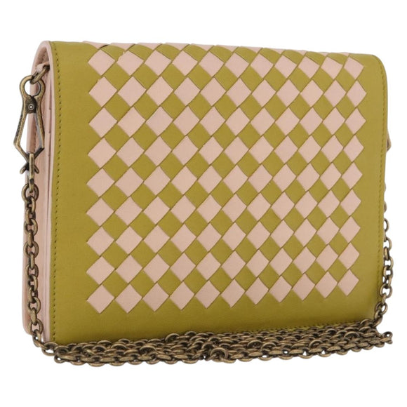 BOTTEGA VENETA INTRECCIATO Chain Shoulder Bag Leather Pink Auth 193595A
