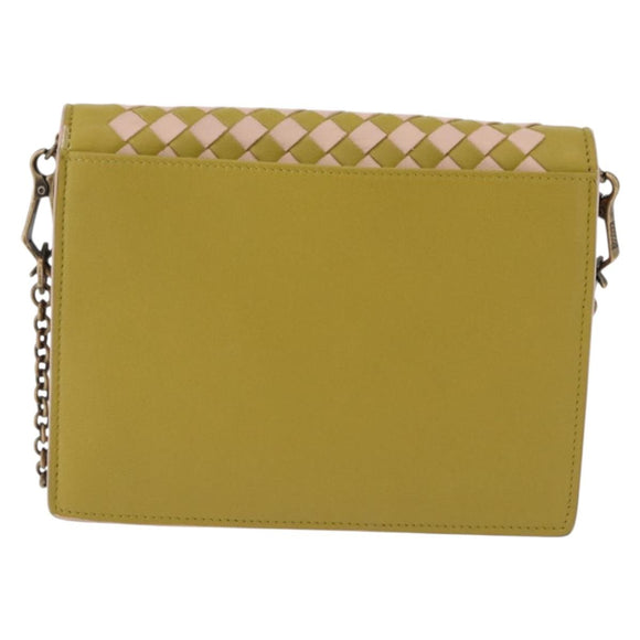 BOTTEGA VENETA INTRECCIATO Chain Shoulder Bag Leather Pink Auth 193595A
