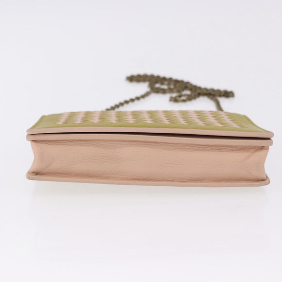 BOTTEGA VENETA INTRECCIATO Chain Shoulder Bag Leather Pink Auth 193595A