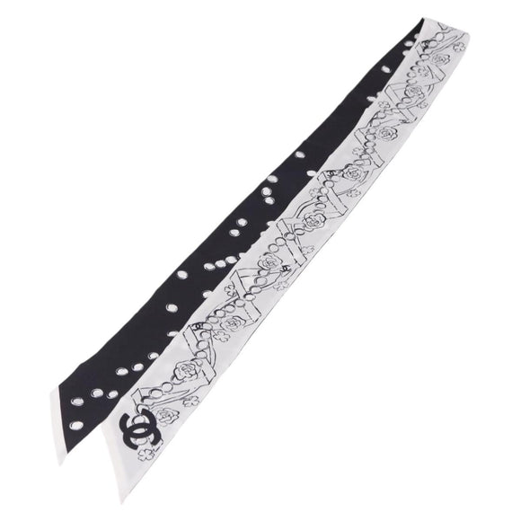 CHANEL Scarf Silk Gray CC Auth 193602M