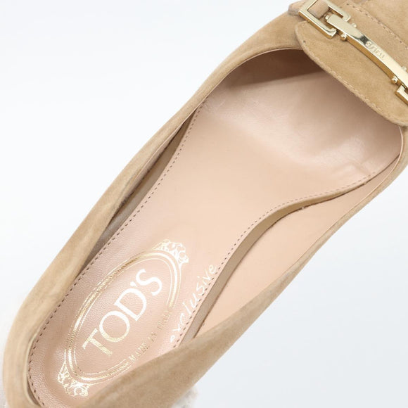 TOD'S Pumps Suede 37 Beige Gold Auth 193710M