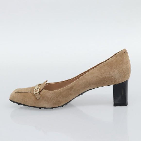 TOD'S Pumps Suede 37 Beige Gold Auth 193710M