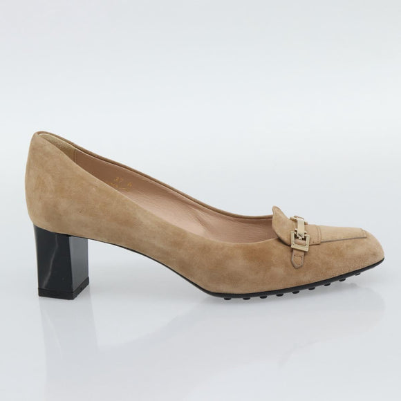 TOD'S Pumps Suede 37 Beige Gold Auth 193710M