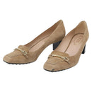 TOD'S Pumps Suede 37 Beige Gold Auth 193710M-1