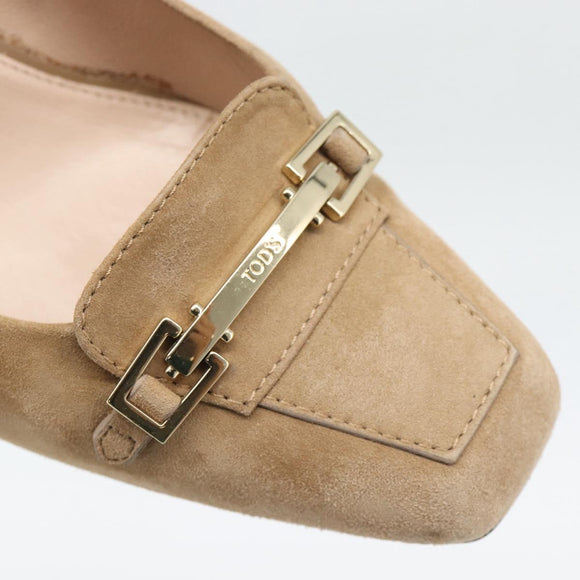 TOD'S Pumps Suede 37 Beige Gold Auth 193710M