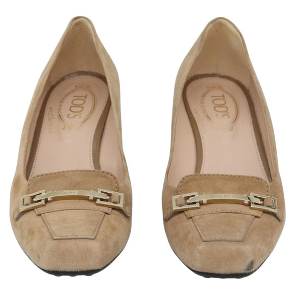 TOD'S Pumps Suede 37 Beige Gold Auth 193710M