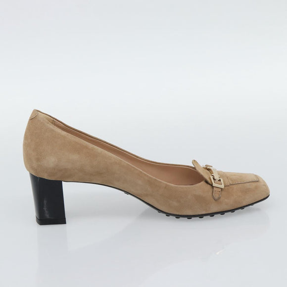 TOD'S Pumps Suede 37 Beige Gold Auth 193710M