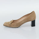 TOD'S Pumps Suede 37 Beige Gold Auth 193710M-5