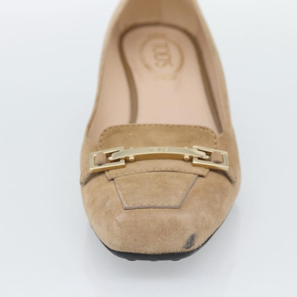TOD'S Pumps Suede 37 Beige Gold Auth 193710M