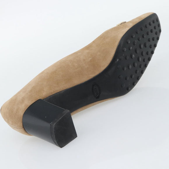 TOD'S Pumps Suede 37 Beige Gold Auth 193710M