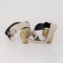 CELINE PRADA Sandals Leather 2 Set Beige Gold Auth 193715-10