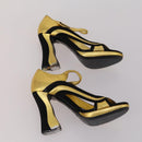 CELINE PRADA Sandals Leather 2 Set Beige Gold Auth 193715-7